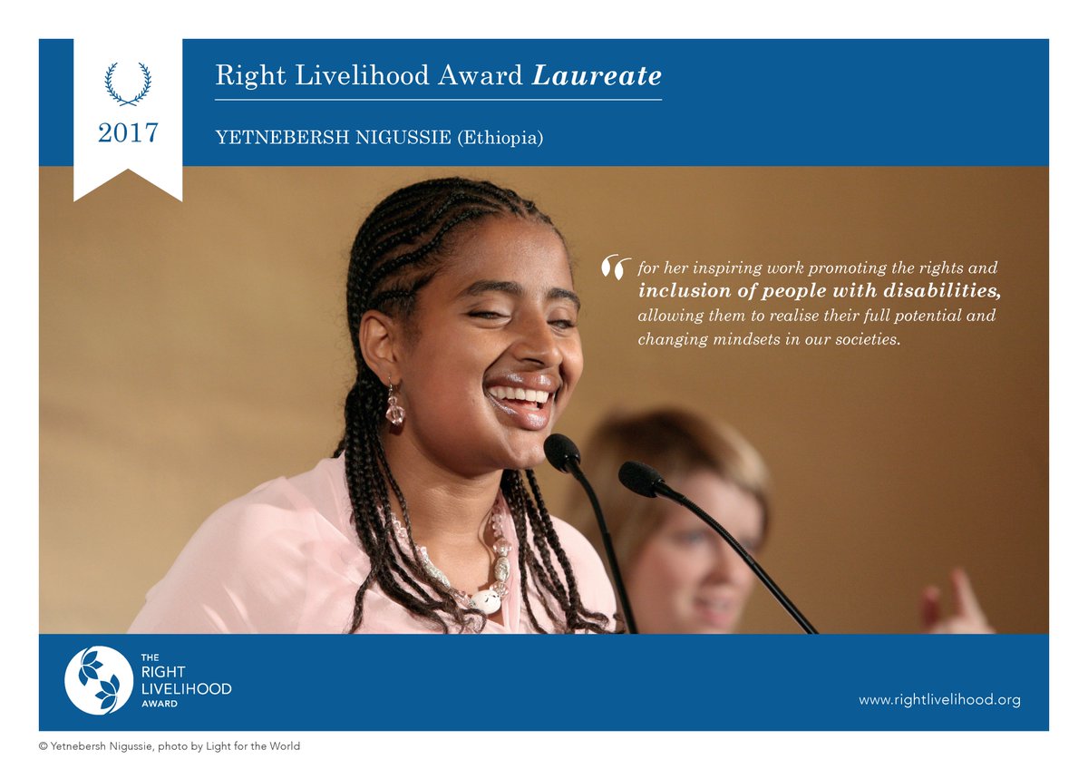 rightlivelihood's tweet photo. #RightLivelihood2017 goes to @yetnebersh_lftw for promoting rights &amp; inclusion of people with disabilities https://t.co/3sFg4KDXOj https://t.co/HgfwmIqBcW