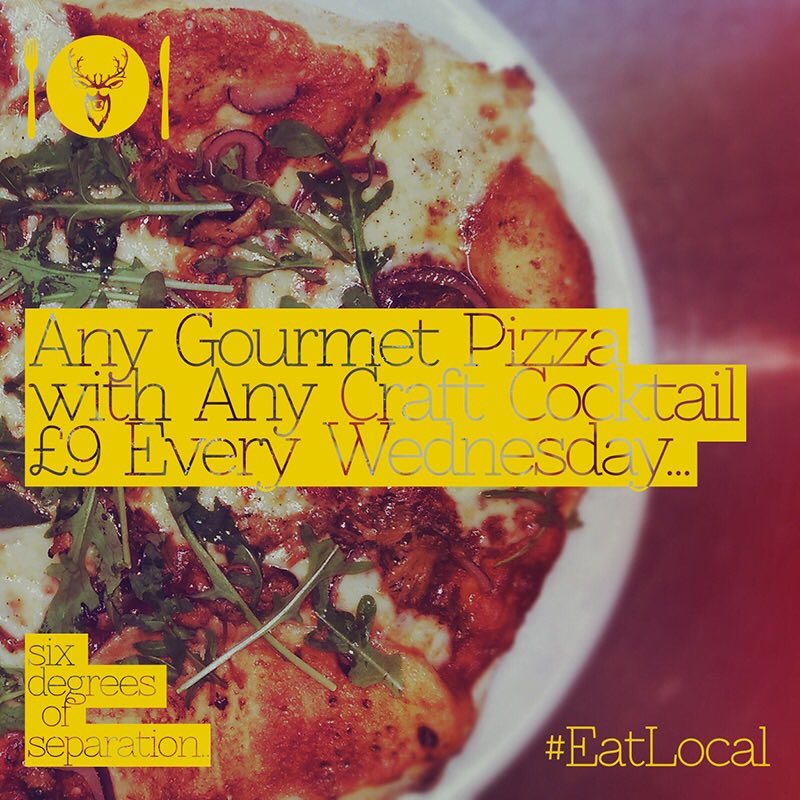 SixDegreesChelt's tweet photo. Join us Tomorrow to Enjoy Any Gourmet #Pizza with Any #Cocktail for Only £9 at #SixDegreesOfSeparation. #Cheltenham #Cotswolds #Bar #Pub https://t.co/HQn7K0C6U2