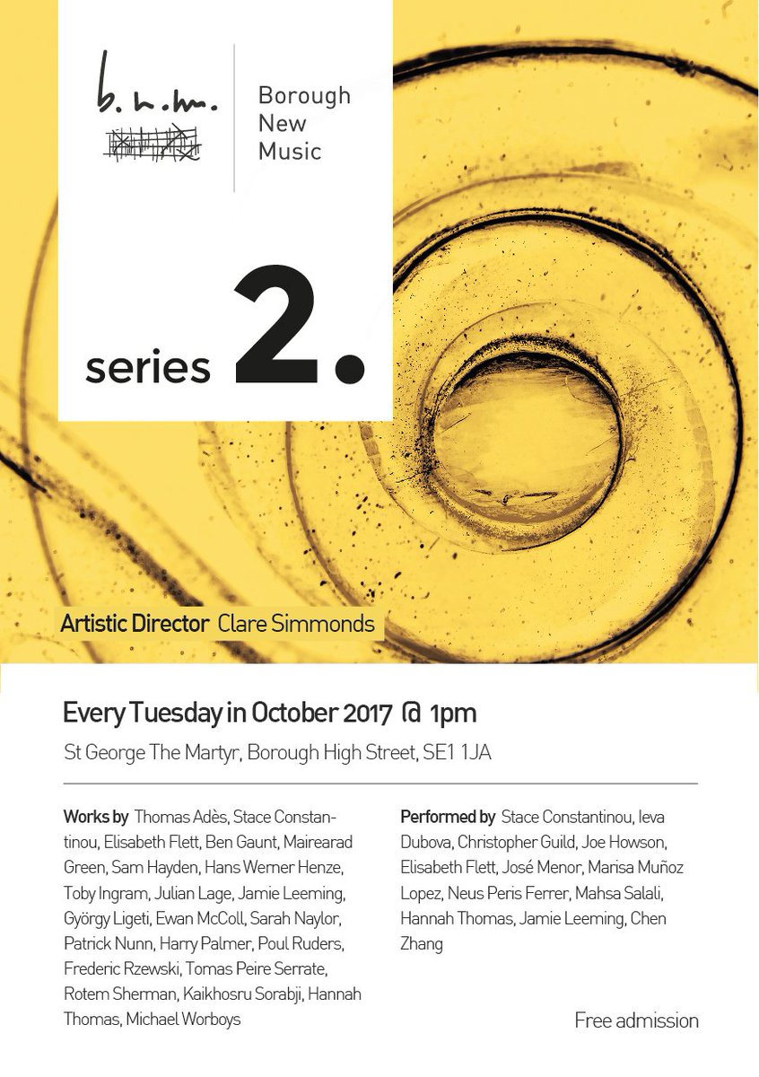 @georgethemartyr @se1 Tues 3 Oct, 1pm: opening #piano recital Series 2 @josemenor @samhayden1 @PatrickNunn #ligeti boroughnewmusic.co.uk/series-2