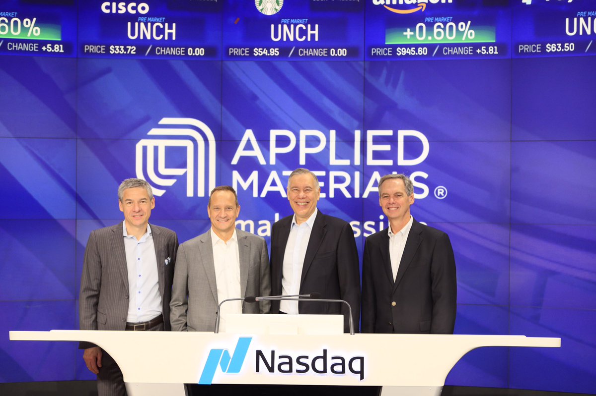 NasdaqExchange's tweet photo. We welcome @Applied_Blog to ring the Opening shell as it celebrates its 50th Corporate Anniversary! $AMAT #Applied50 https://t.co/gveJwskBhp
