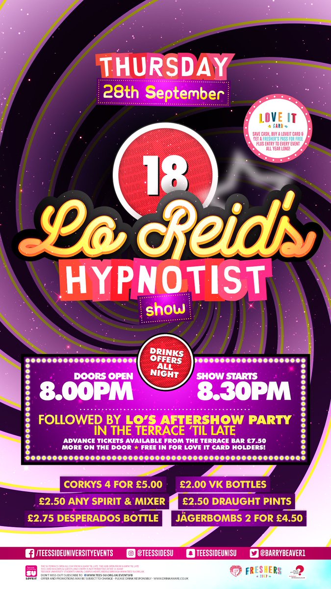 Just 2 days until we welcome back a legend! <a href="/Lo_Reid/">Lo Reid</a> is back with her amazing hypno show, selling out fast! facebook.com/events/2069733…
