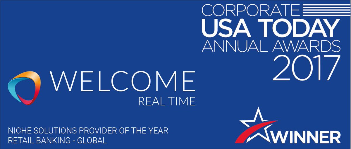 WelcomeRealtime's tweet image. We've been recognized "Niche Solution Provider of the Year in Retail Banking - Global - 2017" by Corporate USA Today lnkd.in/ewqdVt5