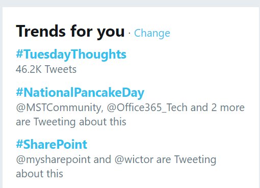 Hey <a href="/SharePoint/">Microsoft SharePoint</a>  community, let's make #SharePoint the TOP trending topic on Twitter to thanks <a href="/jeffteper/">Jeff Teper</a> and team for the awesome work! RT!