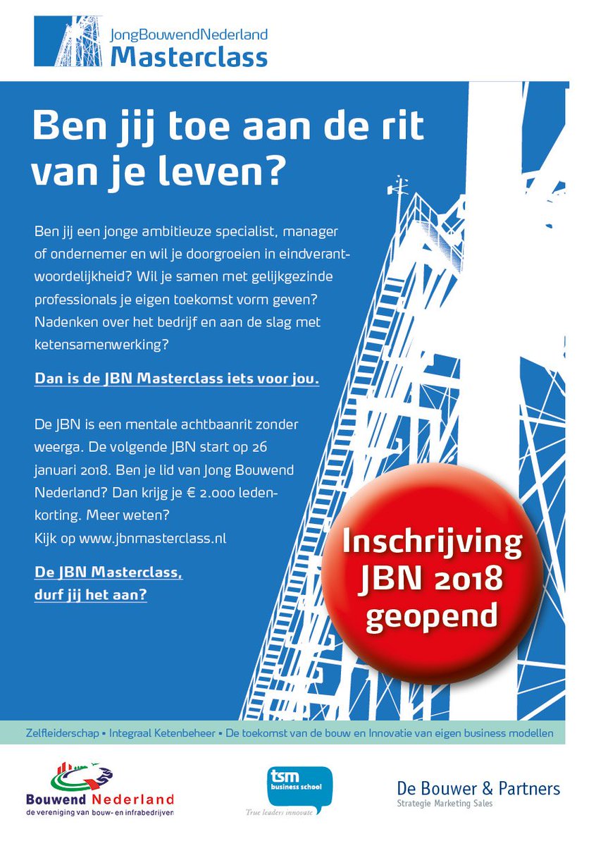 Geen tijd? <a href="/BouwendNL/">Koninklijke Bouwend Nederland</a> leer werk, zaak, huis, gezin en carrière soepel combineren. Met #timemanagement in de jbnmasterclass.nl. #Groei