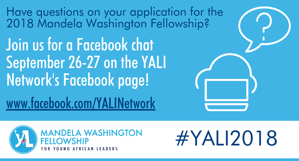 WashFellowship's tweet photo. Don't forget! @YALINetwork's Facebook chat goes thru today. https://t.co/IMTVVnJyaD #YALI2018 @ECAatState @IREXintl @StateDept @USAIDAfrica https://t.co/wHV4RT8dbQ