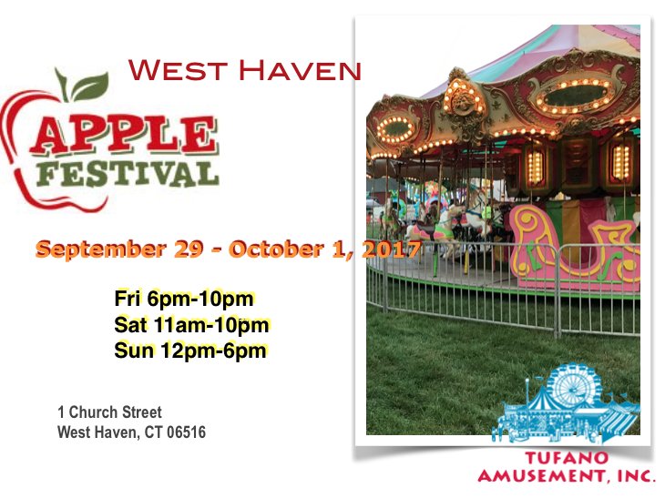TufanoEvents's tweet photo. Rides, Games, #Apples and YOU!  See you this weekend at the #WestHavenAppleFest . 
#TufanoEvents #WestHavenCT #ConnecticutAppleFest https://t.co/Uw7JrXkatT