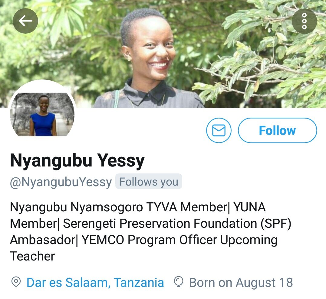 Chahali's tweet photo. Utambulisho: @NyangubuYessy ni mjumbe wa TYVA, YUNA, Balozi wa SPF, Afisa Mradi wa YEMCO na mwalimu mtarajiwa.CV bora kabisa. Fanya kum-folo https://t.co/OYedY1Bctp