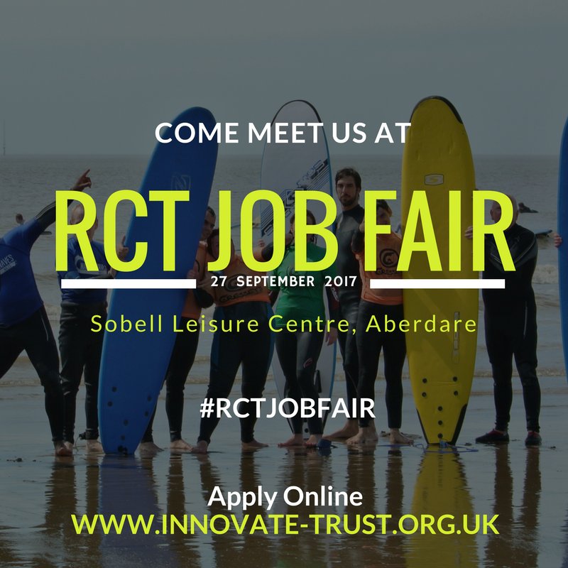 We are at Sobell Leisure centre #Aberdare tomorrow for #RCTJobFair. Say 'Hi!'. You can also apply for jobs online: bit.ly/2a4pURc 😀