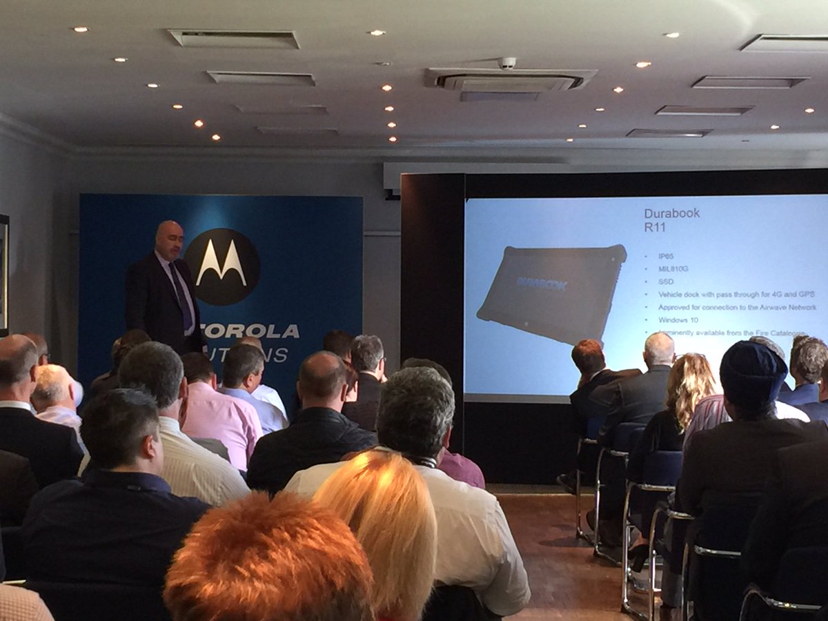 MotSolsEMEA's tweet photo. Matt Rockall presents the new #MobileDataTerminal MDT3 at our @Airwave_COO #FireUserForum https://t.co/4EHz3xO9y5 https://t.co/GxQtCW0bVv