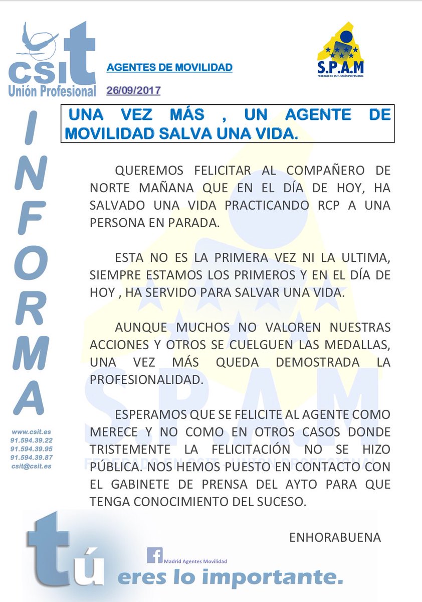 sindicato_spam's tweet photo. Agente de Movilidad del  @MADRID salva una vida haciendo masaje cardiaco hasta la llegada de @SAMUR_PC  ENHORABUENA https://t.co/XbwQEQHIJ2