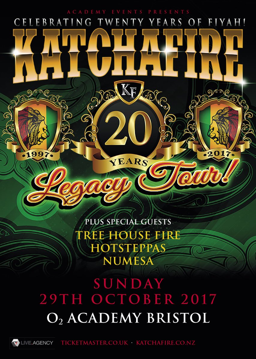 Some great support for <a href="/katchafire/">Katchafire</a> Sun 29 Oct
<a href="/treehousefireuk/">Tree House Fire!</a> #Hotsteppas &amp; #Numesa bring mo 🔥🔥🔥 to the bill!!!
🎟️👉 bit.ly/KF_Brs