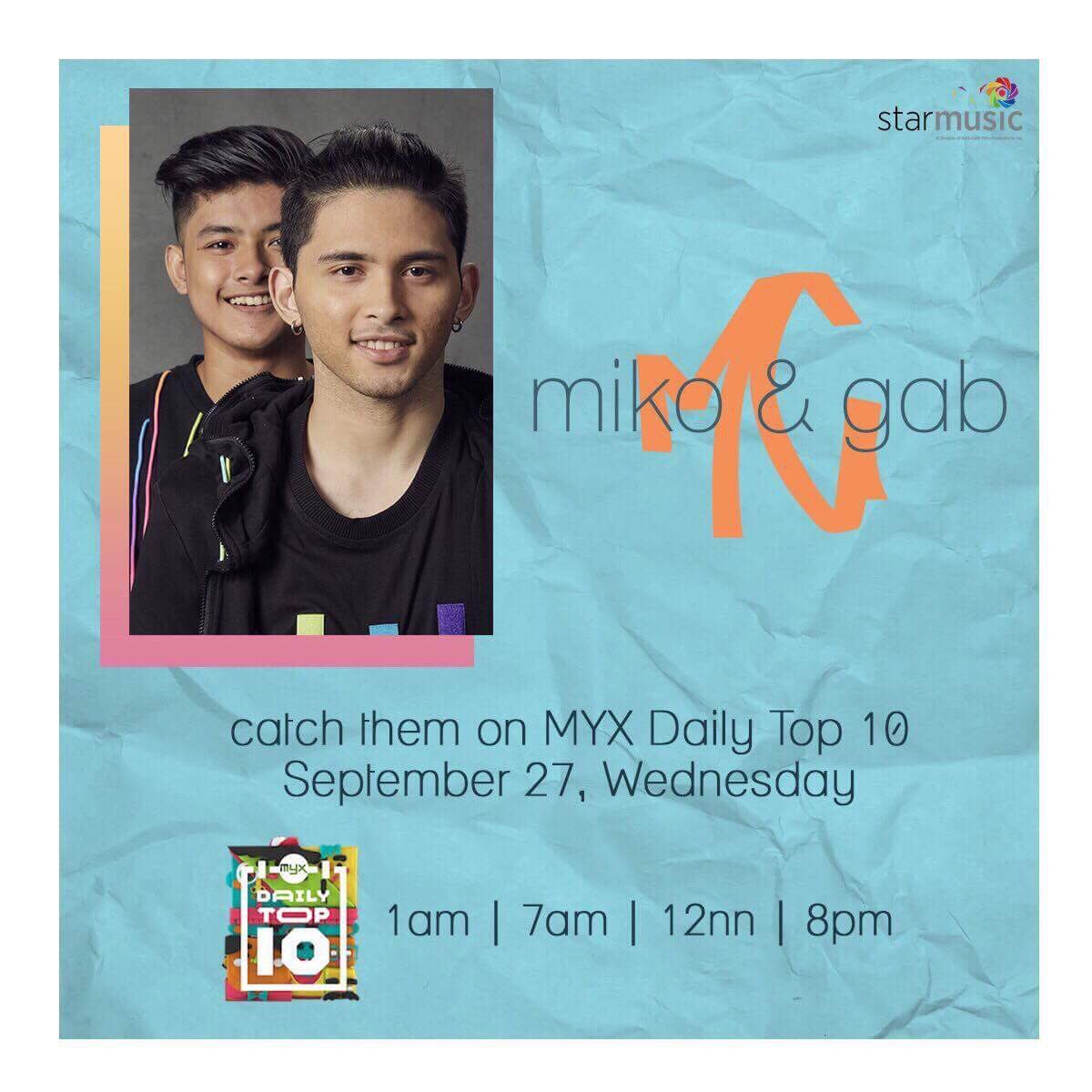 mikoandgab's tweet photo. Catch us on MYX daily top 10 Tomorrow!!! 😃😃😃 https://t.co/ceQKpRpyUL
