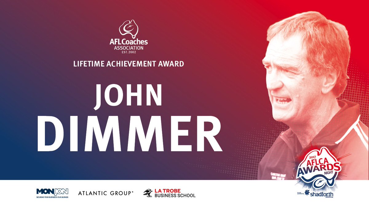 AFLCoaches's tweet image. Congratulations to @WAFootball legend John Dimmer, recipient of the 2017 AFLCA Lifetime Achievement Award #AFLCAAwards