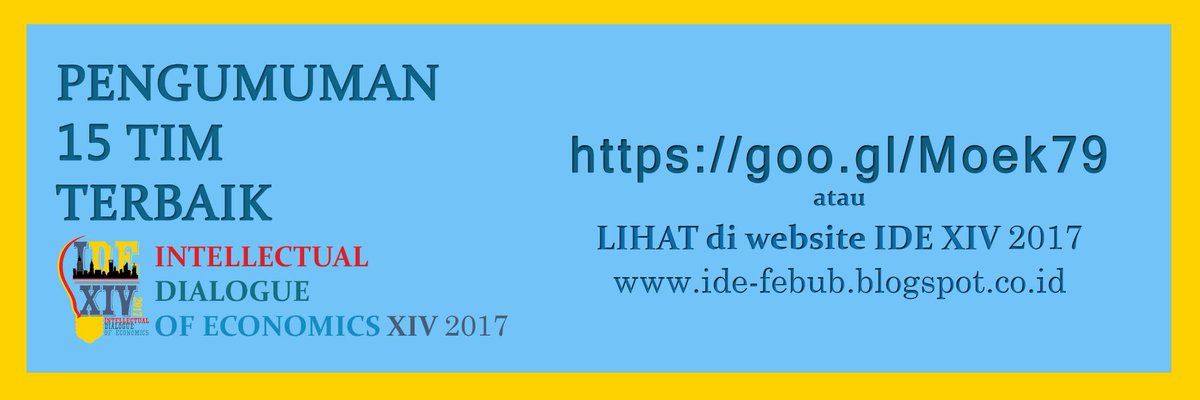 Pengumuman finalis IDE XIV 2017 yg lolos tahap full paper telah ditetapkan😁
Bagi peserta yg lolos dapat dilihat 
⬇⬇
goo.gl/Moek79