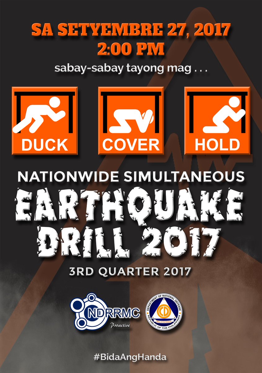 NDRRMC_OpCen's tweet image. Makiisa sa 3rd Quarter NSED sa Setyembre 27, 2017, 2PM. Sabay-sabay tayong mag-Duck, Cover at Hold dahil #BidaAngHanda.