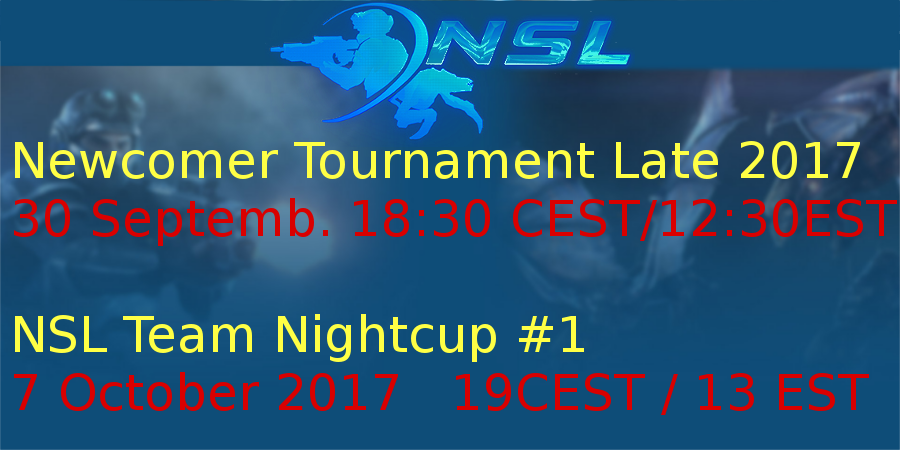 NSLNews's tweet image. Newcomer Tournament 2017 Seeding isup
ensl.org/topics/1841

NSL Team Nightcup #1
Signups are open(need &amp;gt;3 Teams)
7 October 2017  19 CEST