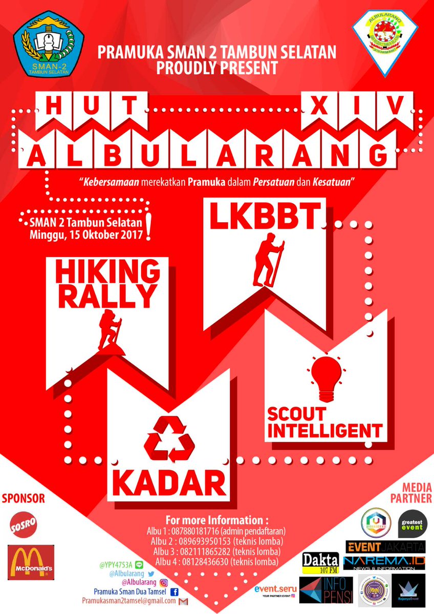 nasehat_bijak_'s tweet photo. HUT ALBULARANG XIV | 15 Oktober | @ SMA NEGERI 2 TAMBUN SELATAN | Info: @Albularang https://t.co/KWogj5Iydp