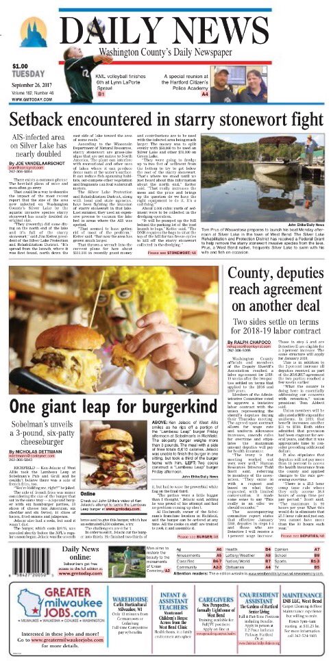 Today's Daily News front page.