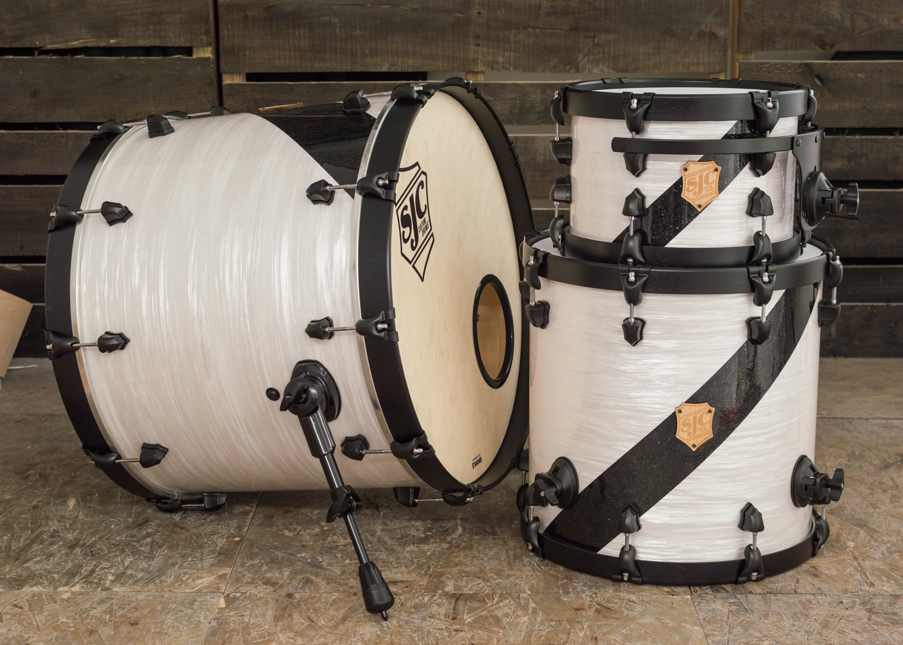 SJC Custom Drums on Twitter "Bobby Hoechner's 8x12, 16x16, 18x22 white ripple/black glitter