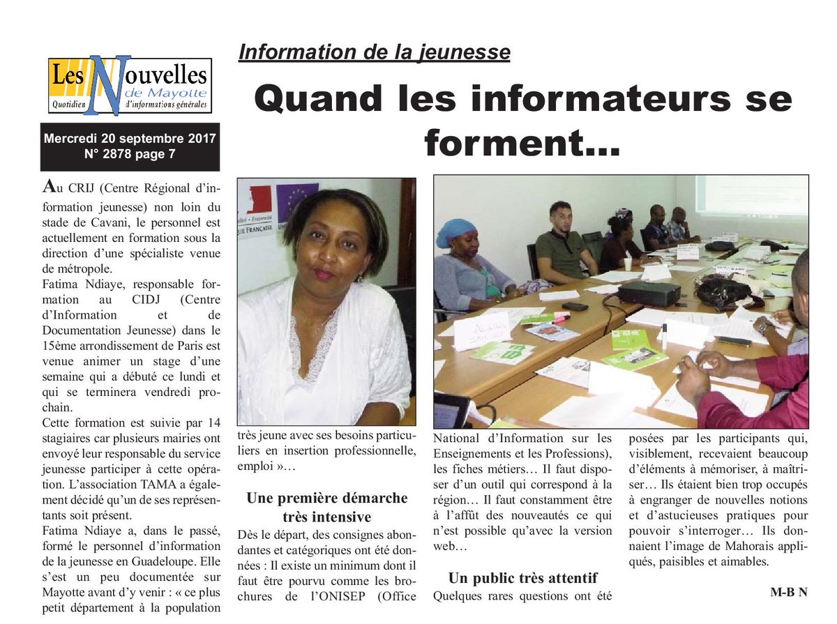 Quand <a href="/FatimaHamatim/">NDIAYE FATIMA</a> du CIDJ forme le réseau #InfoJeunesse de Mayotte, ça vaut bien une actu ✌