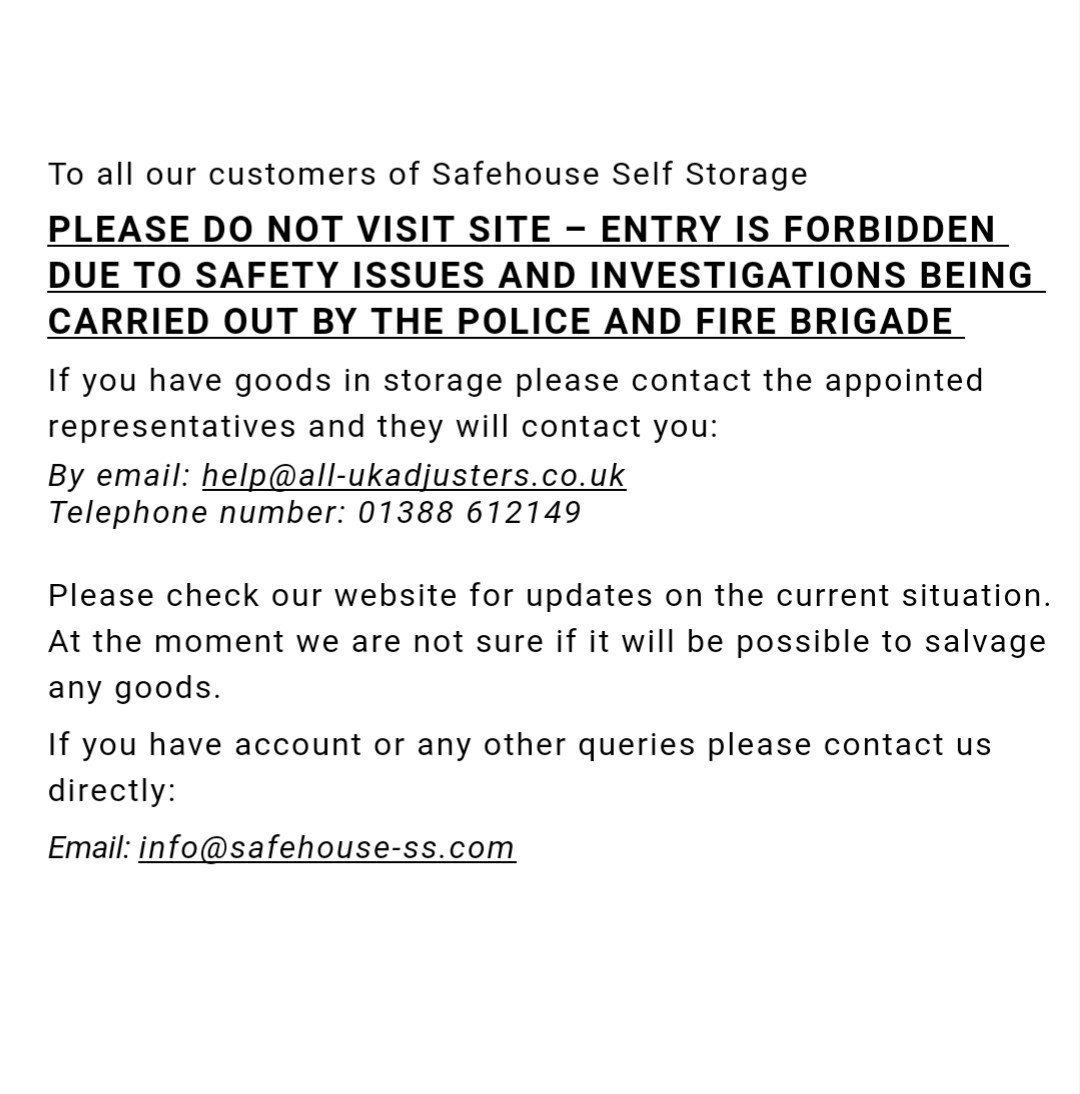 Safehouse127's tweet photo. IMPORTANT INFORMATION #London #safehouseselfstorage #Tottenham #tottenhamfire https://t.co/MYpJSGwh6Y