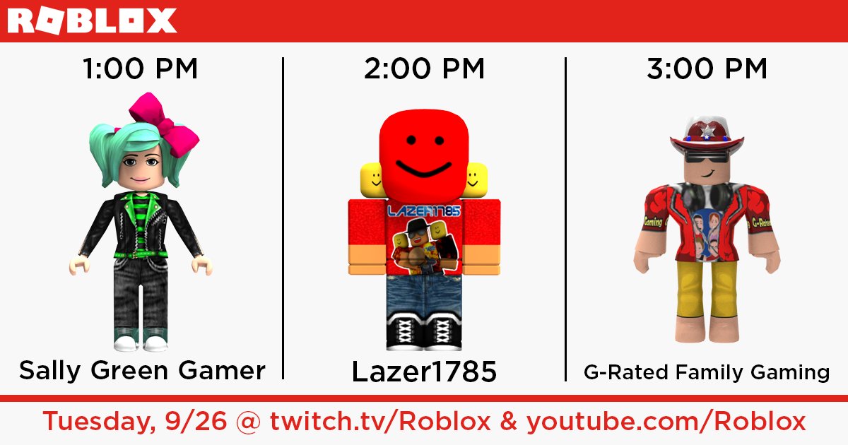 Roblox on X: This week's #Roblox guest streams start off in style at 12PM  PST with @SallyGreenGamer, @G_Rated_Gaming, @ManualReload, and  @PhmundaCheese!   / X