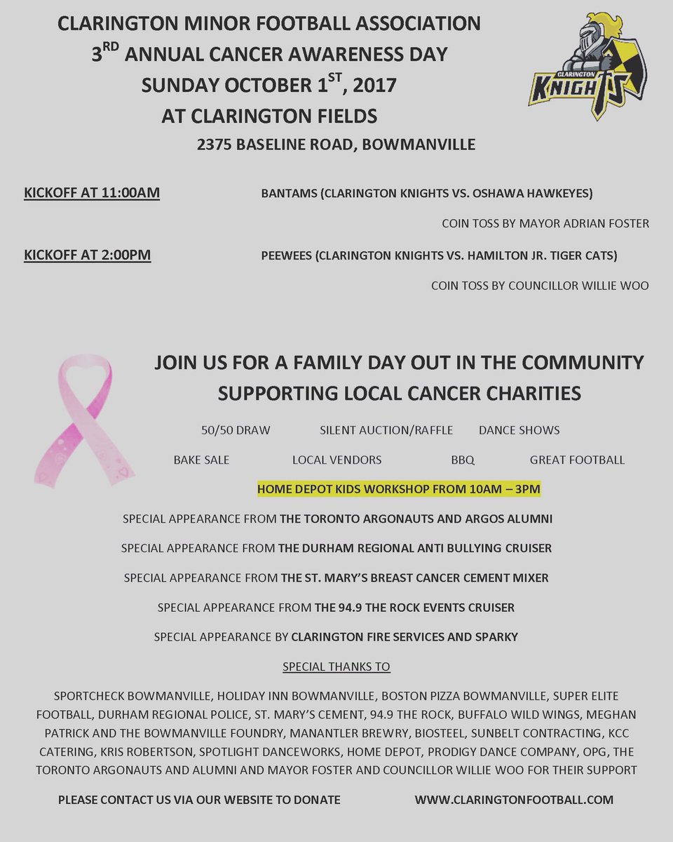 Knightsftbl's tweet photo. Our annual Cancer Awareness Day is this Sunday October 1.  Come on out &amp; show your support for the local cancer charities. https://t.co/PvrvJRrjDR