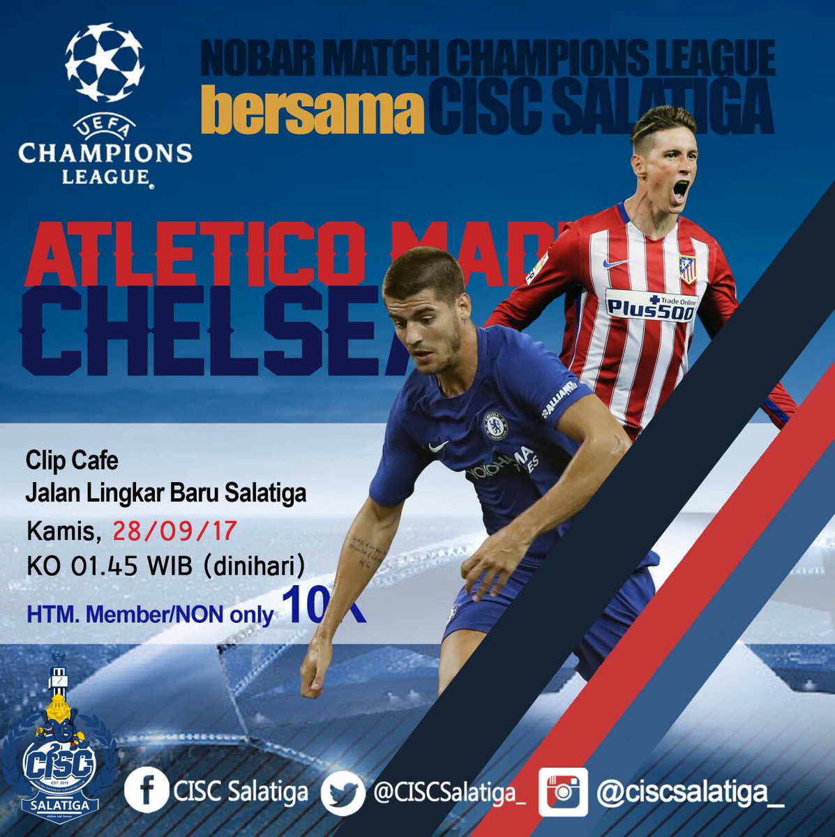 CISCsalatiga_'s tweet photo. ⚽ Atl. Madrid VS Chelsea
📆 Kamis, 28 September 2017
⏰ KO : 01:45 WIB 
☕ At Clip Cafe
💵 IDR 10k
📞 WA : 089670622498/ BBM : D41A9114 https://t.co/85Rz7h4Fr1