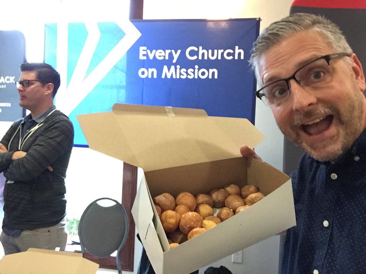 Passing out donuts at the <a href="/sendnetwork/">Send Network</a> booth at <a href="/MBTS/">Midwestern Seminary</a> #FTC17
