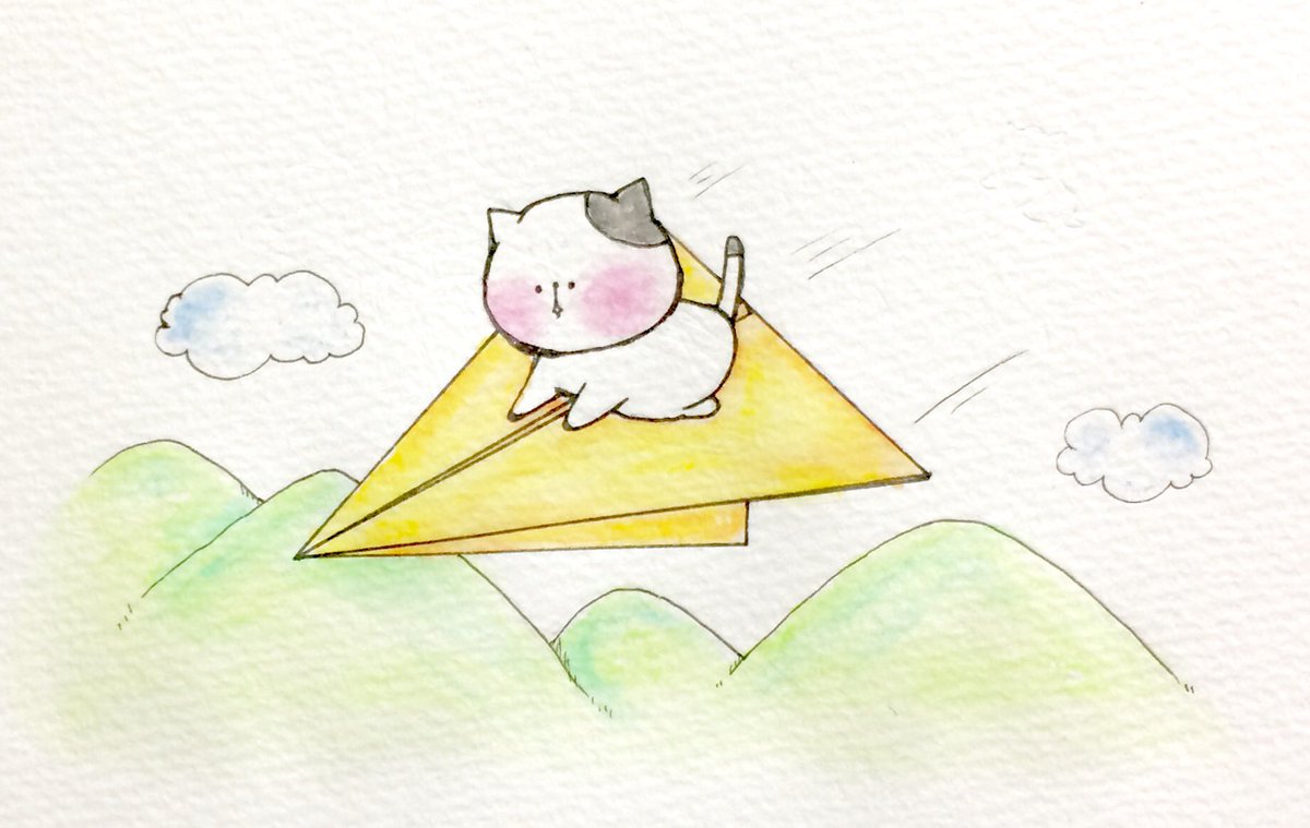 おこにゃん 紙ひこうきに乗って旅に出る 紙ひこうき 旅 空 風 猫 ネコ ねこ イラスト かわいい 1日1絵 手描き 絵描きさんと繋がりたい イラスト好きな人と繋がりたい お絵かき部 Cats T Co Fajdvqfodg Twitter