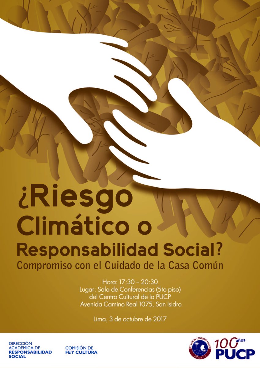 cvxperu's tweet photo. Conversartorio ¿Riesgo Climático o Responsabilidad Social? Cuidado con la Casa Común. 
03.Oct - CC PUCP - 6:00 pm. Ingreso libre. #CasaComun https://t.co/uHcQedkonY