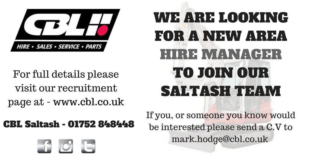 #HireManager #JobSeerkerCornwall #Devon #Cornwall #Jobsincornwall #Planthire  <a href="/CBLSaltash/">CBL Saltash</a>