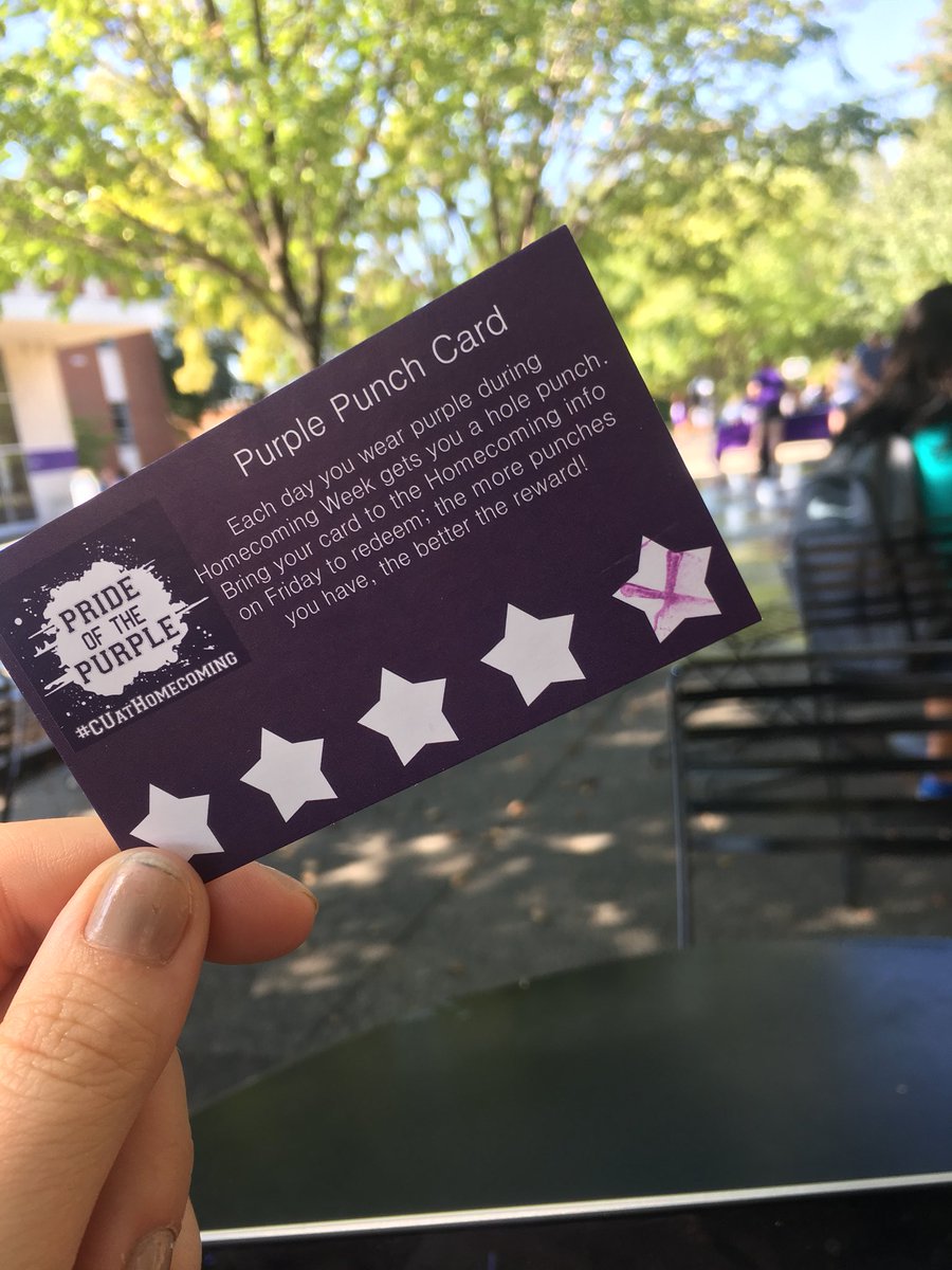 jkitchelpr262's tweet photo. Don’t forget your punch card! Each day get a punch and win awesome prizes! Happy homecoming! #CapFam  #PurplePower https://t.co/pJ7MXEPWfJ