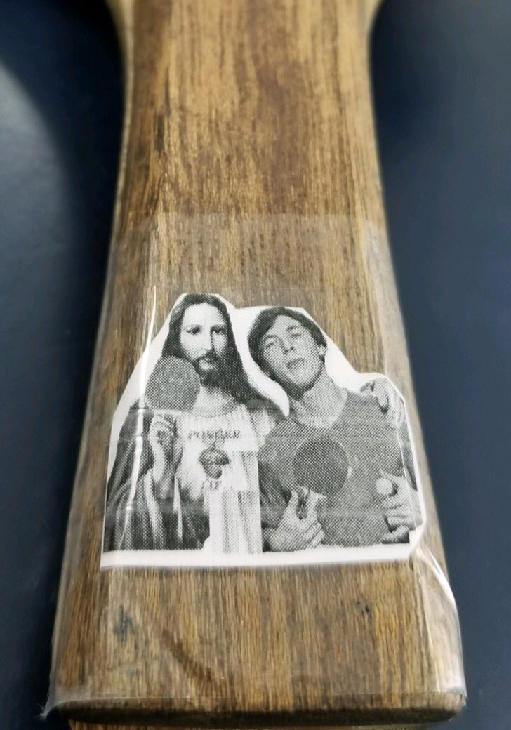ColinJoyal's tweet photo. Started off the day in work ping-pong 0-2, slapped this on my paddle and finished 3-2. I don't argue with science. https://t.co/gHHNk2VptV
