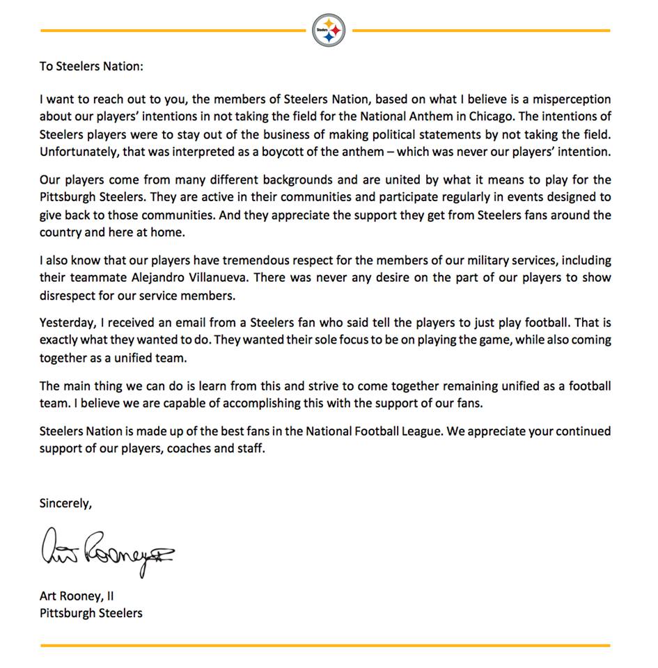 Steelers President Art Rooney II begs SteelnersNation to stop being mad