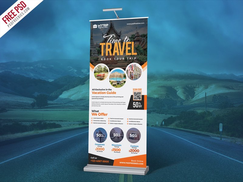 Psdfreebies On Twitter Free Tour Travel Roll Up Banner Psd