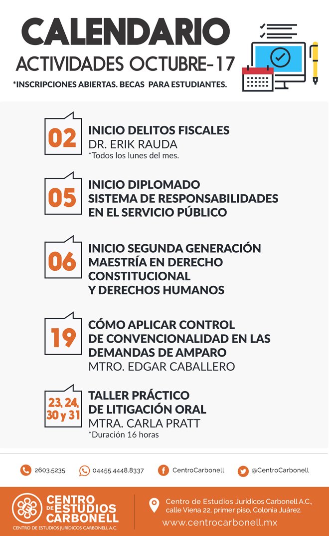 Calendario de actividades presenciales. Los temas más novedosos y los maestros más destacados, solo en el Centro Carbonell.