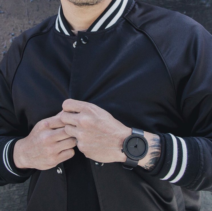 AggregateWatch's tweet photo. Stay classy with all black everything! #charcoalblack #varsityjacket #themasonic #indiegogo #concretewatch #tripleblack #concretelife https://t.co/8uSHeSCOa8