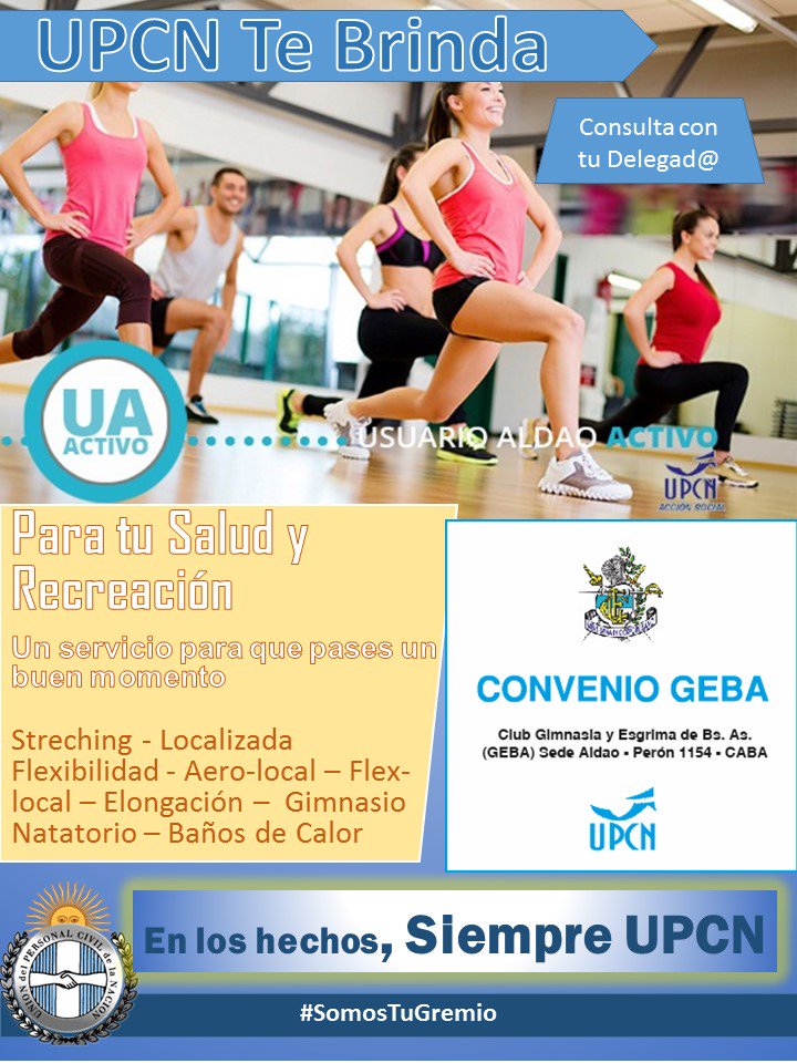 Siempre con Vos! #SomosTuGremio. Convenio con GEBA, sede Aldao. Aranceles preferenciales para afiliad@s! relaja la semana