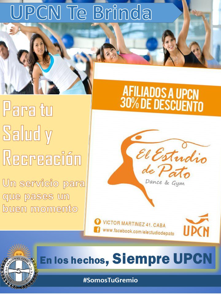 Siempre con Vos! #SomosTuGremio. Aprovecha 30% de descuento en el Estudio de Pato para hacer Gym. Relaja la semana