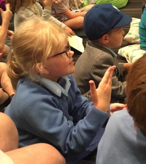 Lucreziasleg's tweet image. Listening to #Michael Rosen at #mklitfest today