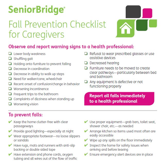 SeniorBridge's tweet image. It is #FallPreventionAwarenessWeek! Here are some warning signs that a senior may be at risk for falls &amp;amp; tips to help prevent them.