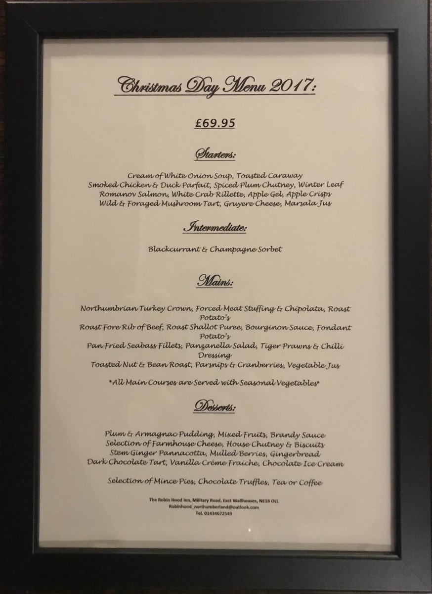 RobinInn's tweet photo. Our Christmas Day Menu is now available. Book now. Tel: 01434672549 or email robinhood_Northumberland@outlook.com. https://t.co/un2tzQHmzH