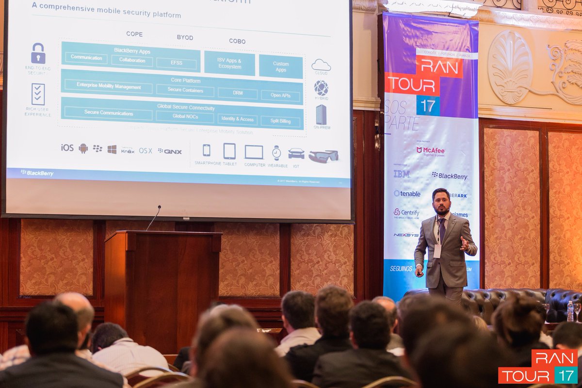 RANSecurity's tweet photo. Algunas imágenes de #RANTOUR con @McAfee_Partners @ibm @TenableSecurity  @BlackBerry_AR @Centrify @boldonjames @CyberArk #conference #itsec https://t.co/NIO2jldAlb