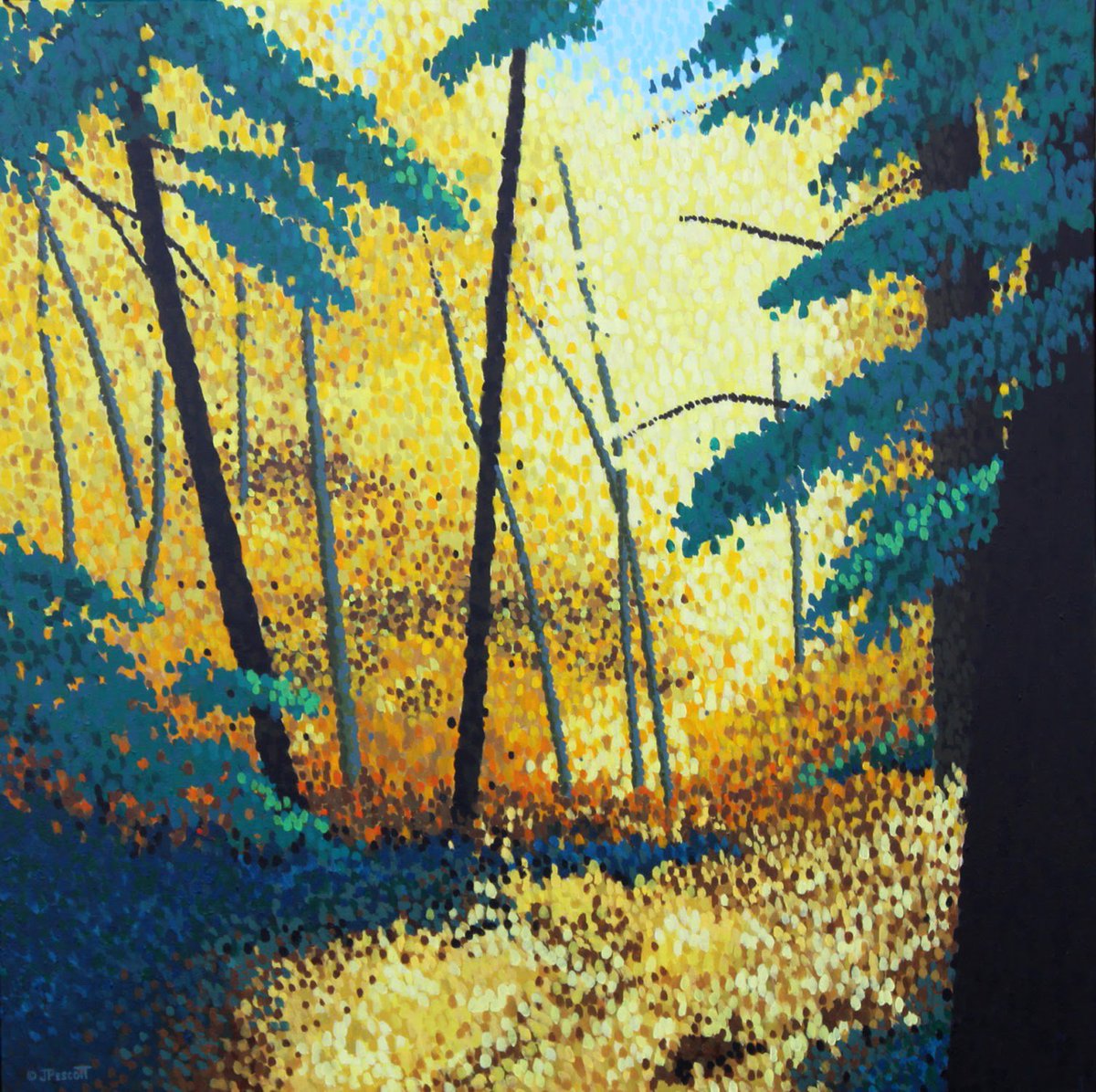 It's always a walk in the woods JimPescottArt.com #walk in the woods #art prints #Pointillism #yyc #alberta #love Nature
