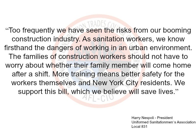 NYCBldgTrades's tweet photo. Proud to have Harry Nespoli, president of the Uniformed Sanitationmen's Association, join our call for @NYCCouncil to #Pass1447: https://t.co/Mu6aMvbNLY