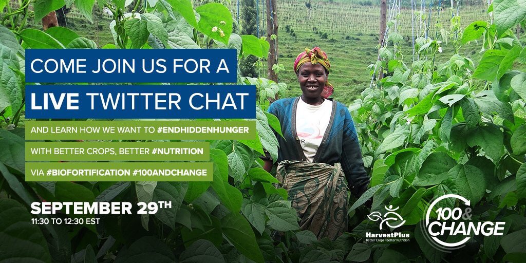 Join <a href="/HarvestPlus/">HarvestPlus</a> Live 11:30AM EST and learn how we want to #EndHiddenHunger with #biofortified crops #100andchange <a href="/macfound/">MacArthur Foundation</a>