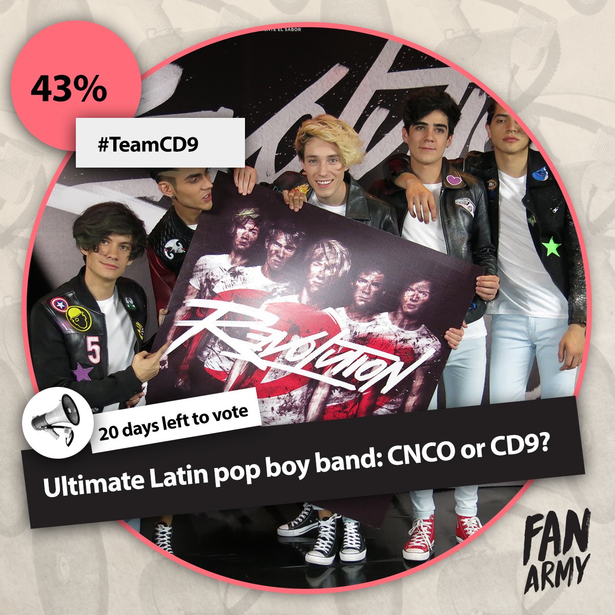 TheTylt's tweet photo. @CNCOmusic @CD9 Coders—There's 20 days left to vote #TeamCD9 as the ultimate Latin pop boy band. Vote and share here https://t.co/tfKXMckE63 https://t.co/yza14CFJHJ