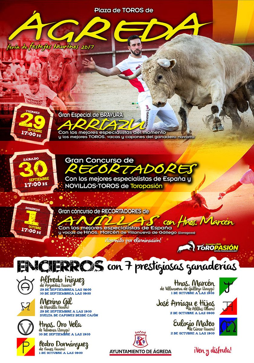 toropasion's tweet photo. Recorte libre con toros, anillas y un especial de bravura con Arriazu bases de la feria taurina de Ágreda (Soria).
📆 29, 30 y 1 octubre https://t.co/clgbQ33eKo