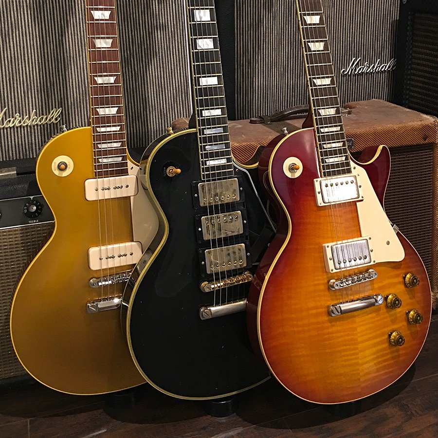 #GibsonCustom #LesPaul 2015 TH '56, 2005 HM BB7 and 2013 Stinger R8 group shot.